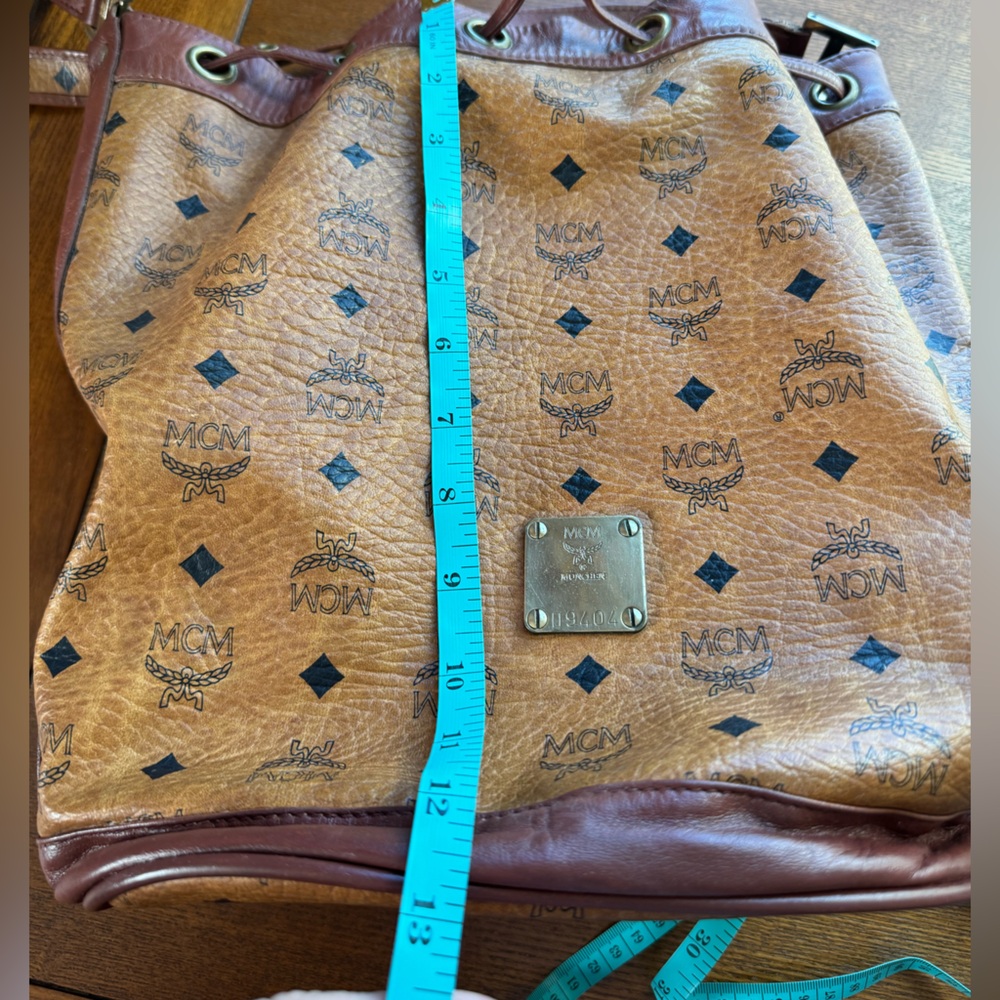 MCM Visetos Cognac Coated Canvas Drawstring Bucket Bag W/ COA - Picture 10 of 15
